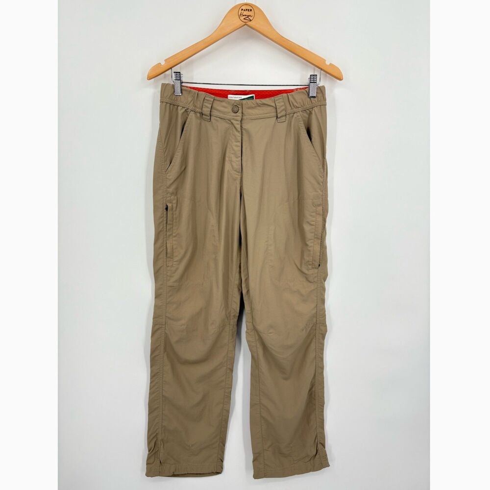 LL Bean Women's Insect Shield Tan Hiking pants, Sz 8, Gorpcore Zip Pockets Camp